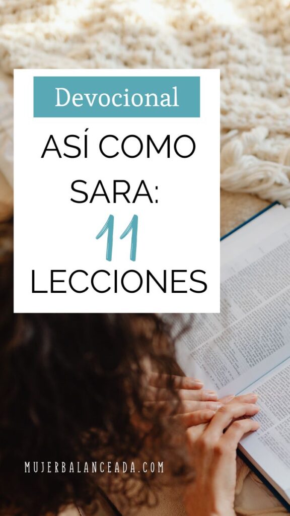 En el fondo una mujer leyendo la Biblia, con el título del devocional así como Sara