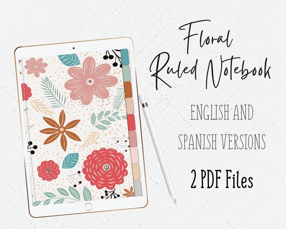 cover of a digital floral college ruled notebook